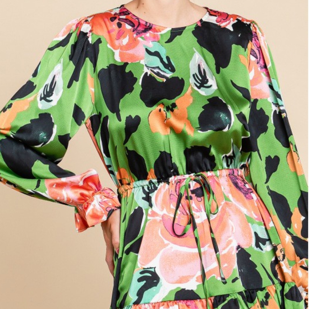 JODIFL Green Floral Long Sleeves Short Dress - Picture 3 of 7